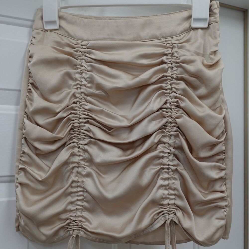 Stella Dallas mini SKIRT womens SMALL ruched scrunched beige Y2k club party rave